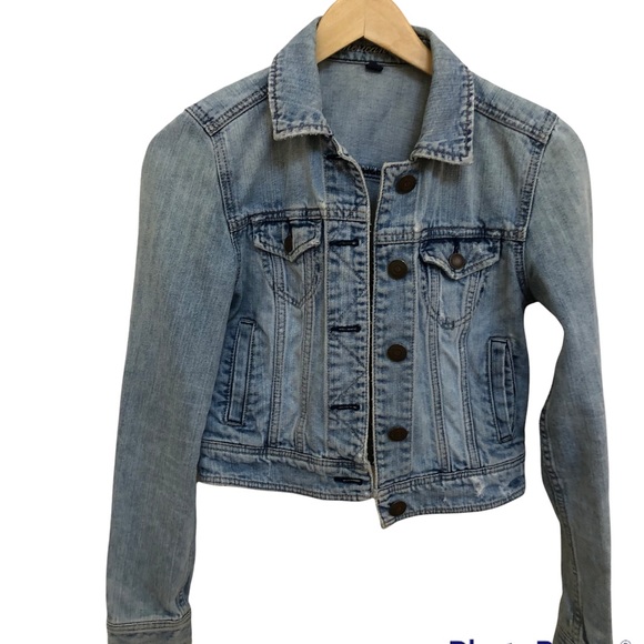 American Eagle Denim Jacket Womens Medium Distressed SPPocket Jean Blue Long Sl. - Picture 1 of 11